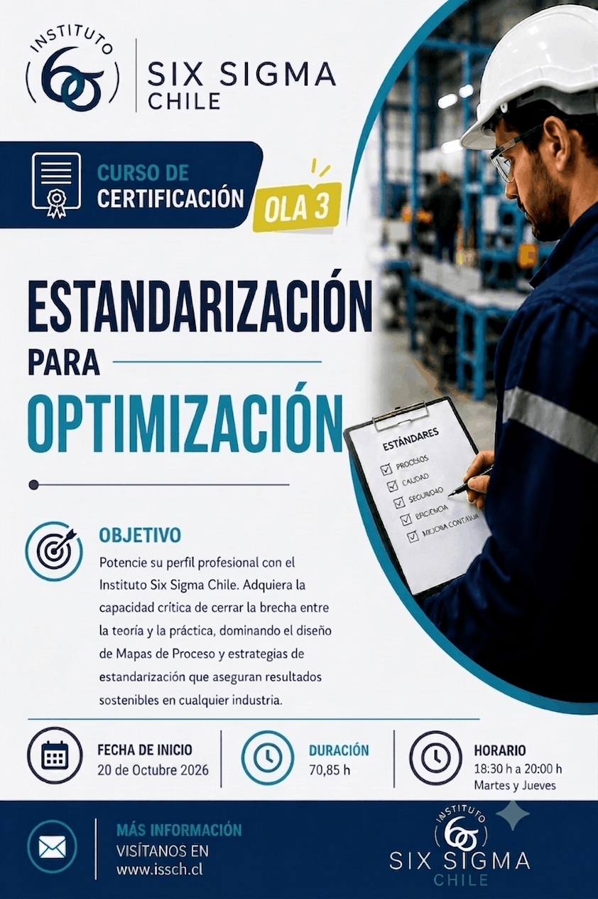 Flyer Curso de certificación Estandarización para Optimización del Instituto Six Sigma Chile